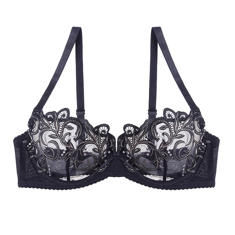 black Lilymoda, женский сексуальный летний ультра тонкий бюстгальтер, ДЕМИ, чашка, балконет, прозрачное, кружевное, с вышивкой, нижнее белье, женский бюстгальтер - Цвет: black