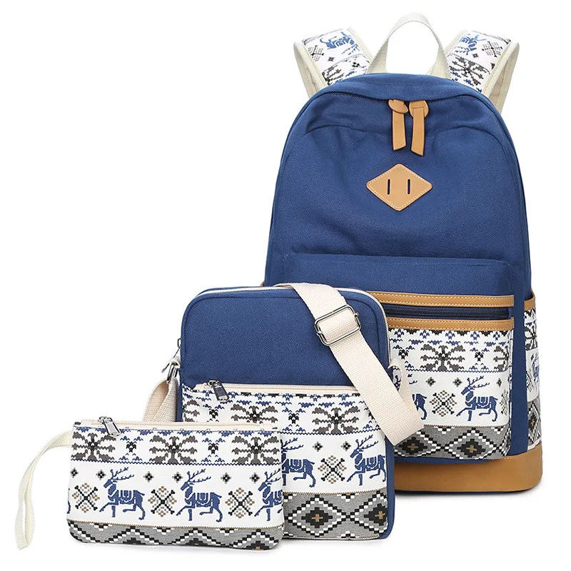 Сумка для учащихся средней школы, тканевая сумка через плечо, многофункциональная сумка из трех предметов - Цвет: Синий