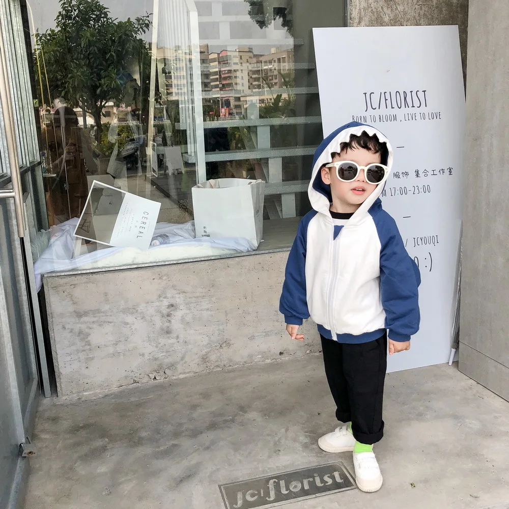 Tonytaobaby/Детская куртка с капюшоном, трехмерная Акулий хвост, милое плюшевое хлопковое зимнее пальто на молнии