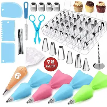 

72pcs/batch Cake Decorating Tool Kit Pastry Tube Fudge Tool Kitchen Dessert Baking Pastry Tool Cake Decorating Kit Baking Tray