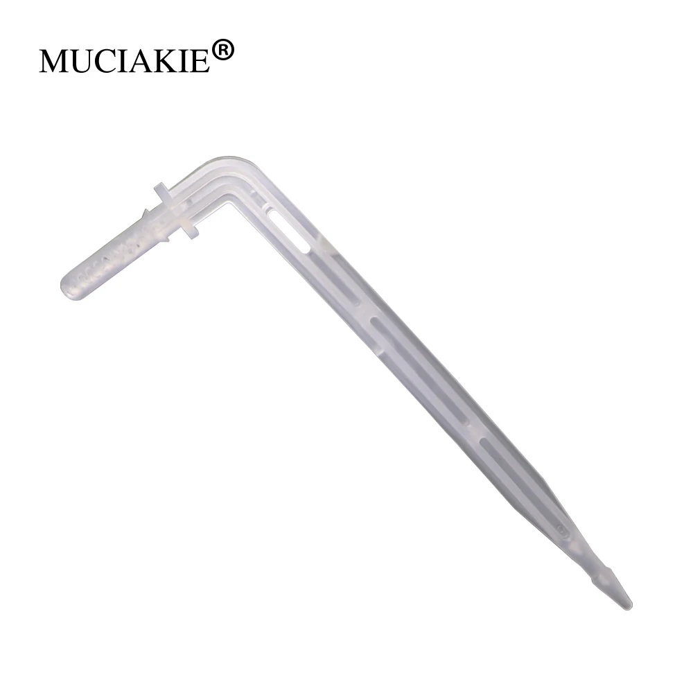 MUCIAKIE 50PCS Transparent Bend Arrow 4/7mm Hose Dripper Drip Emitter Curved Plant Sprinklers Garden Micro Irrigation Connectors hose connector irrigation fittings