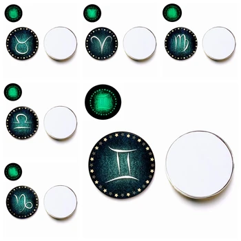 

SONGDA 1 Pcs Luminous 12 Constellation Glass Cabochon Glowing In The Dark Zodiac Sign Photo Round Dome Flat Back Making DIY Gift