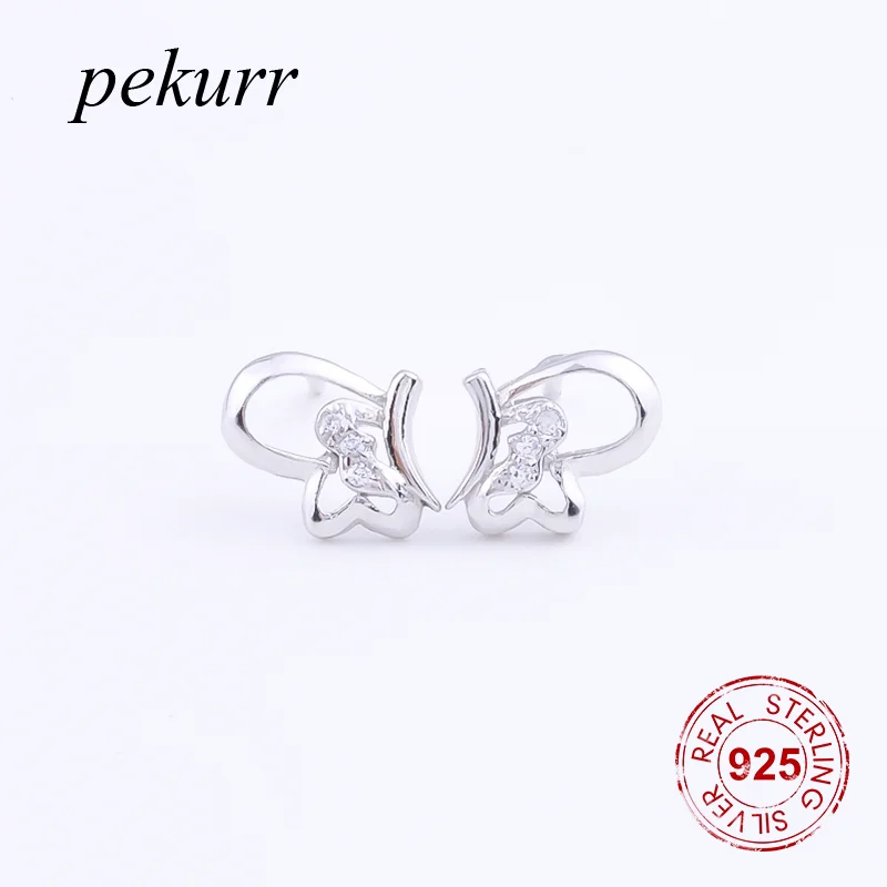 Женские серьги-гвоздики Pekurr из стерлингового серебра 925 пробы с крыльями циркона