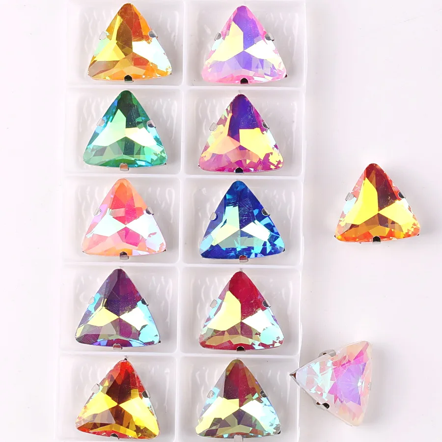 10Pcs, Glass Crystal 18mm 10pcs/p Triangle Shape Rainbow & Jelly Candy AB  Colors Glue On Beads Applique Handicraft DIY Trim Nail Stones and Gems