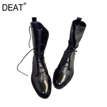 DEAT/ г. Повседневные тонкие туфли из искусственной кожи с круглым носком на завязках женские ботинки новая модная весенне-Осенняя обувь 10D846