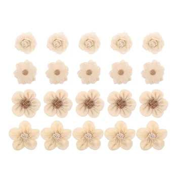 

Handmade Natural Rustic Burlap Flowers Assorted Burlap Rose 20Pcs for Wedding Decoration and Floral Diy Crafts