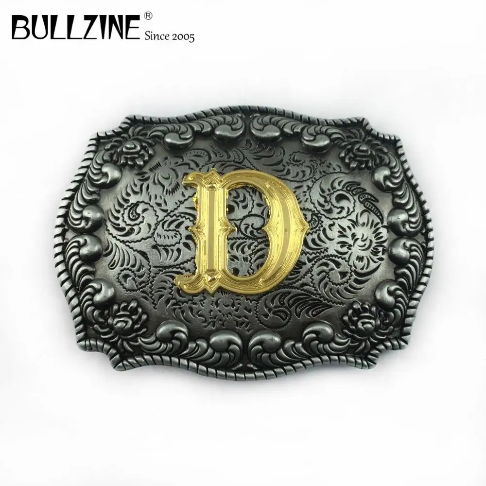 The Bullzine Letter D Belt Buckle With Pewter And Gold Finish Fp03687