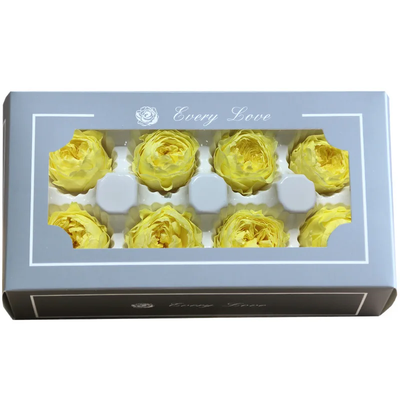 1 коробка высокого качества вечный цветок Роза Остина диаметр цветка 4-5 см класса А с лакированным вечные цветы материал для изготовления подарочной коробки - Цвет: Yellow