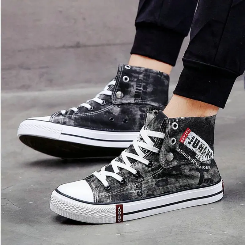 

Fashion Men Breathable High Top Sneakers Graffiti Flats Shoes Casual Zapatos De Hombre Lightweight Denim Canvas Shoes A55-19
