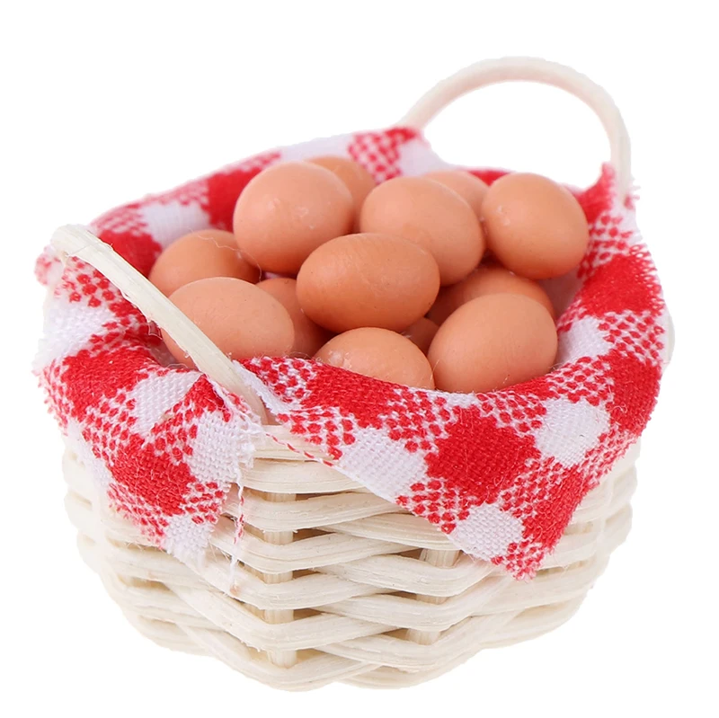 1:12 Miniature Eggs With Bamboo Basket Dollhouse Accessories For Kitchen Farm