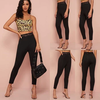 

Women Stretchy Solid Bottom Legging Gothic Punk Pants Sexy Lady Lace Leggings Skinny Slim Fit Pencil Fashion