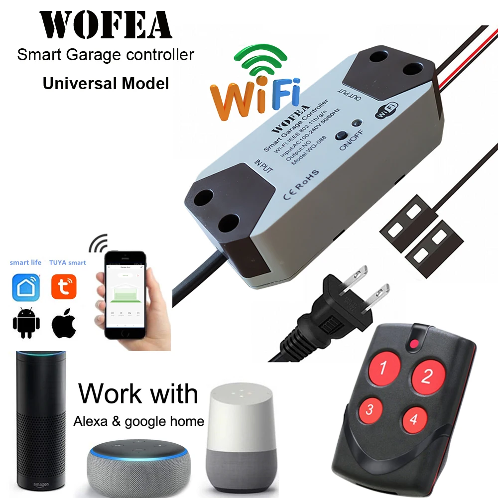 Abridor de Porta da Garagem Abridor com Alexa Controlador para a Garantia + 2.0 Wofea Universal Inteligente Trabalho Echo Google Casa Nenhum Hub Exigir