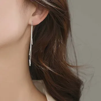 

Elegant Style Silver Geometry Dangle Earring 925 Long Tassel Ear Line Chain Drop Earrings For Women Girl Fashion Jewelry