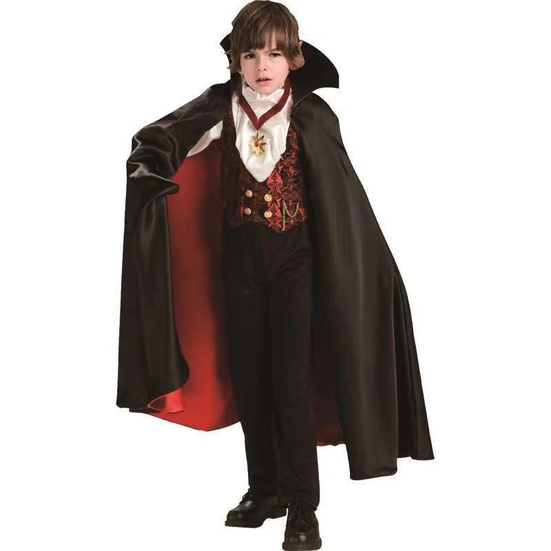 Cloak Vest Neckwear Детский готический костюм вампира на Хеллоуин, маскарадные костюмы, вечерние костюмы, фантазия, Дракула, принца, привидение-дьявол, накидка - Цвет: Cloak Vest Neckwear