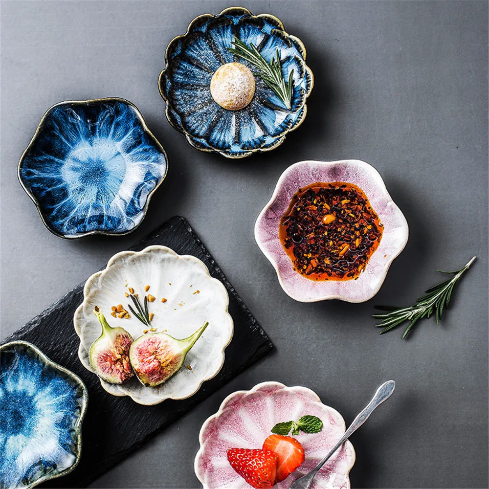 Японская керамика пигменты приправа для блюд уксус, соевый соус кетчуп тарелки Творческий цветок Посуда кухня украшение дома 1 шт