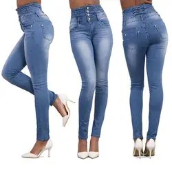 Эластичные джинсы на пуговицах для женщин эластичные однотонные женские узкие джинсы джинсовые брюки Femme