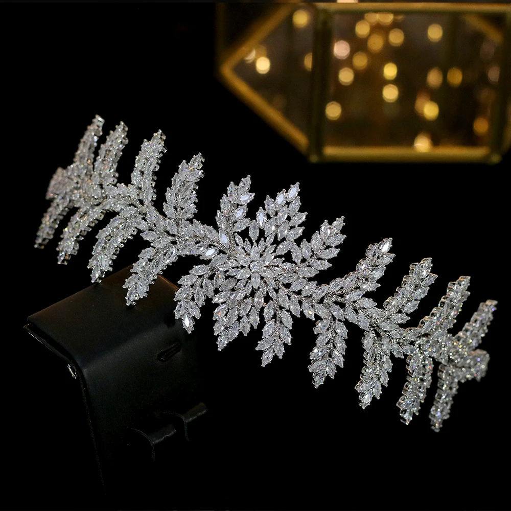 Asnora novo tiara de luxo para casamento, acessórios para cabelo, zircônia cúbica, coroa, joia