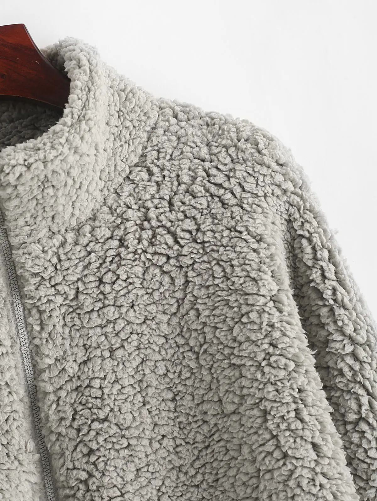 discounted ZAFUL Drop Shoulder Zip Up Teddy Coat Women Zipper Faux Fur Coat Stand-Up Collar Long Sleeve Fleece