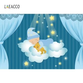 

Laeacco Blue Curtain Baby Clouds Stripes Stars Photography Backdrops Newborn Portrait Photo Backgrounds Birthday Photophone Prop