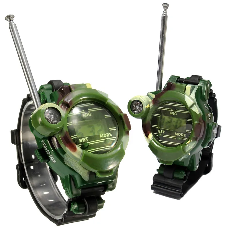 

[Funny] 2Pcs/set Outdoor walkie camouflage interphone watch toy family play game electric intercom strong range clock toy gift