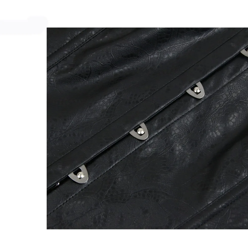 Women's Victorian Gothic Steampunk Corset Dress Lace Up Black PU Faux Leather Strapless Retro Overbust Bustier Corset Waist Slim (14)