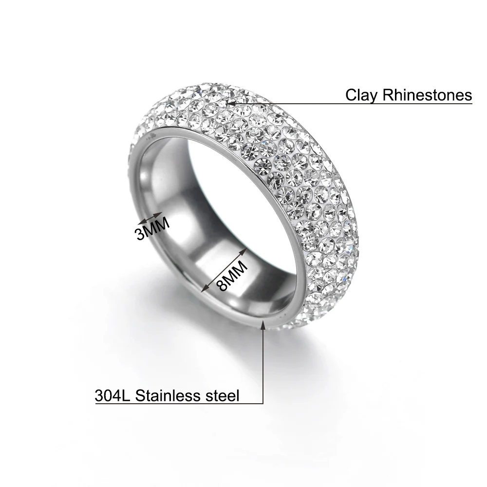 Fashion Wedding Band Ring for Women 5 Row Crystal Shine Colorful Stainless Steel Charm Engagement Rings Mens Jewelry Size 7-11 wedding rings,finger rings,fashion rings,engagement rings,fashion ring,crystal rings,stainless steel rings,metal rings