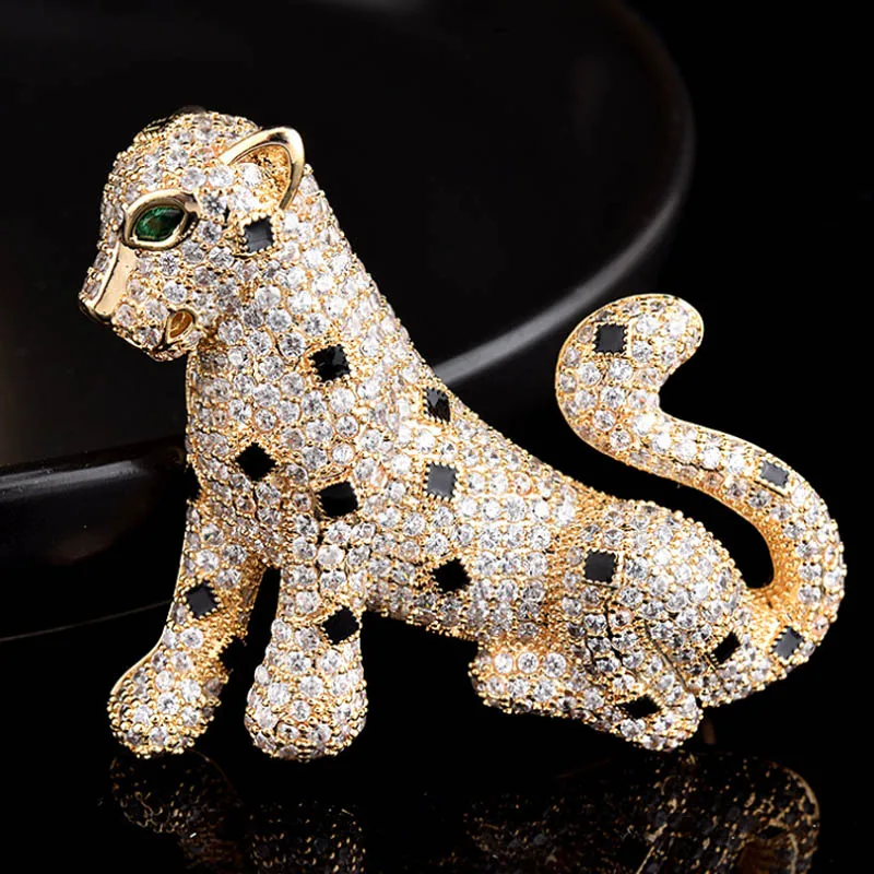 Zlxgirl men jewelry Brand jet enamel pave cubic zircon leopard animal men brooches jewelry copper scarf Corsage Pins men jewelry