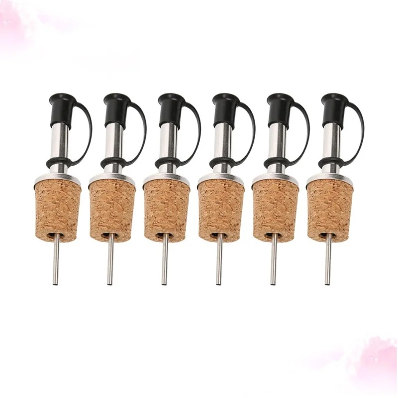 Stainless Steel Wine Pourer Cork Design Bottle Dust Cover Olive Oil Alcohol Bottle Pour Spout Cover 6Pcs