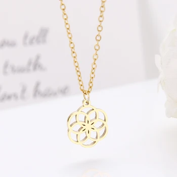 

DOTIFI Stainless Steel For Women Geometric Personality Flower Pendant Necklace Gold Color Necklace Engagement Jewelry