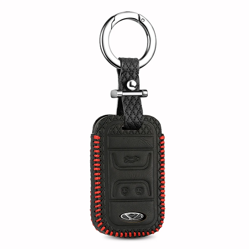 Luckeasy кожаный чехол для ключей Chery Tiggo 3 5 Chery ARRIZO 3 7 Chery E3 E5 Bonus 3 кнопки Чехол кошелек держатель для ключей key4y - Название цвета: red line 3