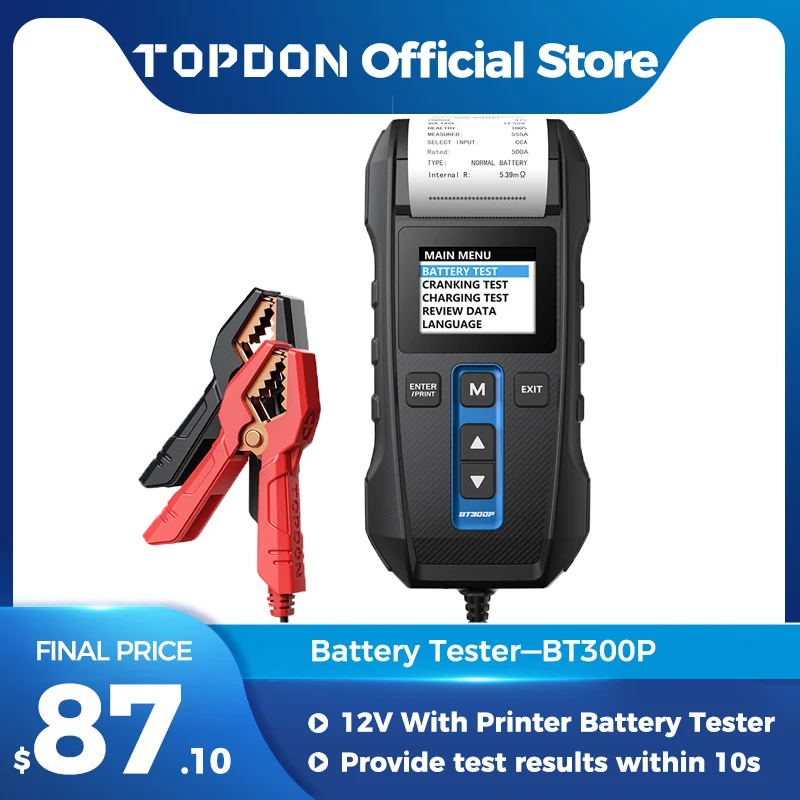 Тестер автомобильных аккумуляторов TOPDON BT300P 12 В 24 100-2000CCA | Автомобили и мотоциклы