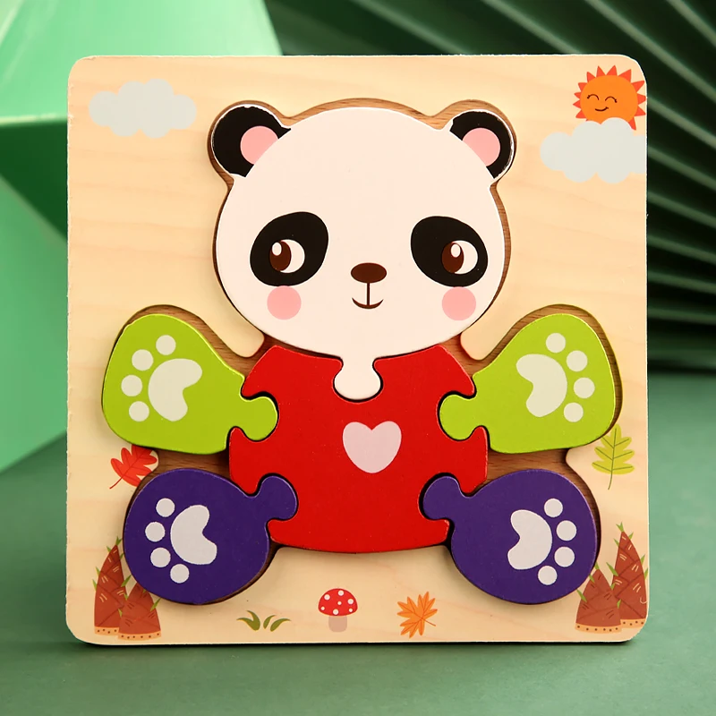 High Quality 3D Wooden Puzzles Educational Cartoon Animals Early Learning Cognition Intelligence Puzzle Game For Children Toys 11