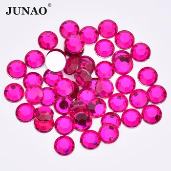 

JUNAO 2 6 8 10 18 20mm Rose Color Flatback Crystal Rhinestones Round Acrylic Crystal Stone Applique Non Sewn Strass For Garment