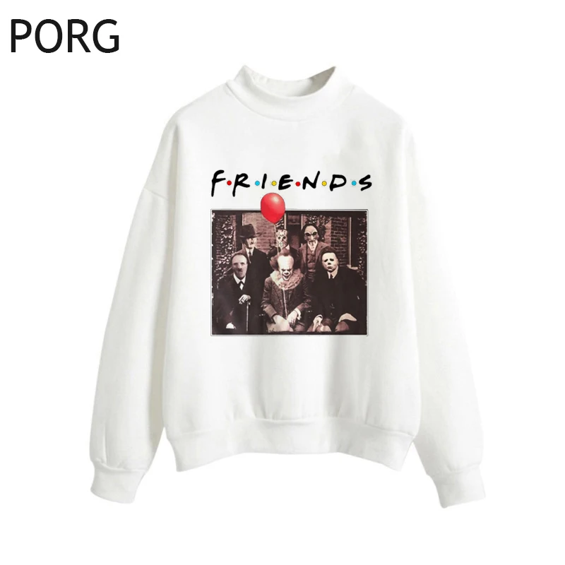 

Horror Pennywise Friends Michael Myers Jason Voorhees Halloween Women White/pink Hoodies Streetwear Gothic Sudadera Mujer 2019