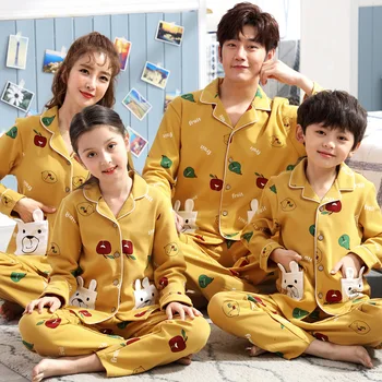 

Spring summer Family pajamas cotton Long-sleeved Sets with Floral Print Fashion Women Men boy girl Two Pieces Nighties Sleepwear
