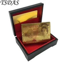 24K UK водонепроницаемые пластиковые Заказные Позолоченные карты для игры в покер 50 фунтов с деревянной коробкой Красивые Позолоченные карты