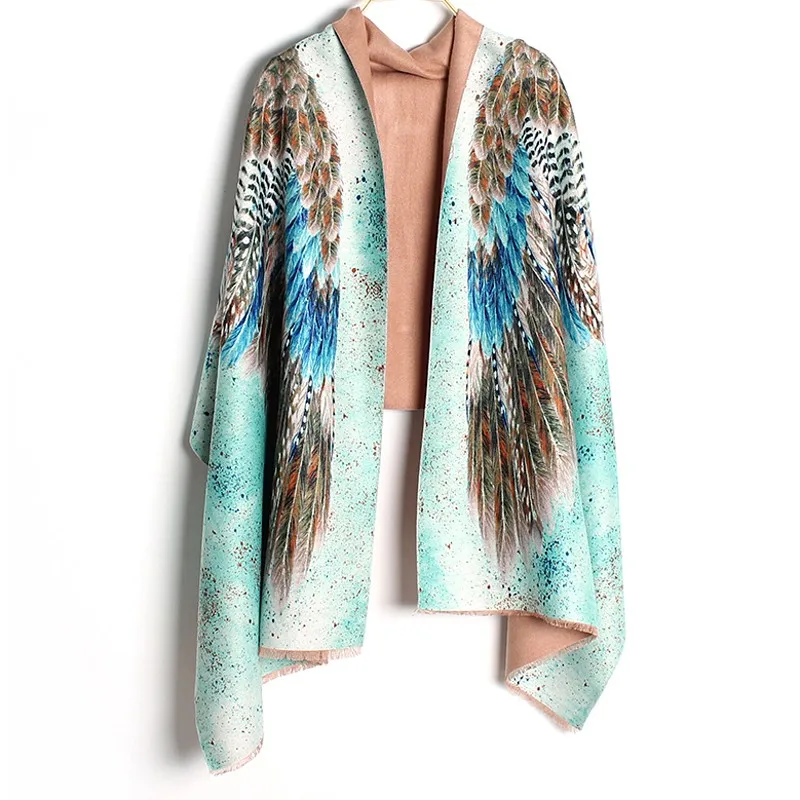 Most Popular fsbam YILIAN Brand YILIAN Brand Animal Wing Shawl Cashmere Novelty Designer Scarf For Women Top Quality Fashionable Green color LA081