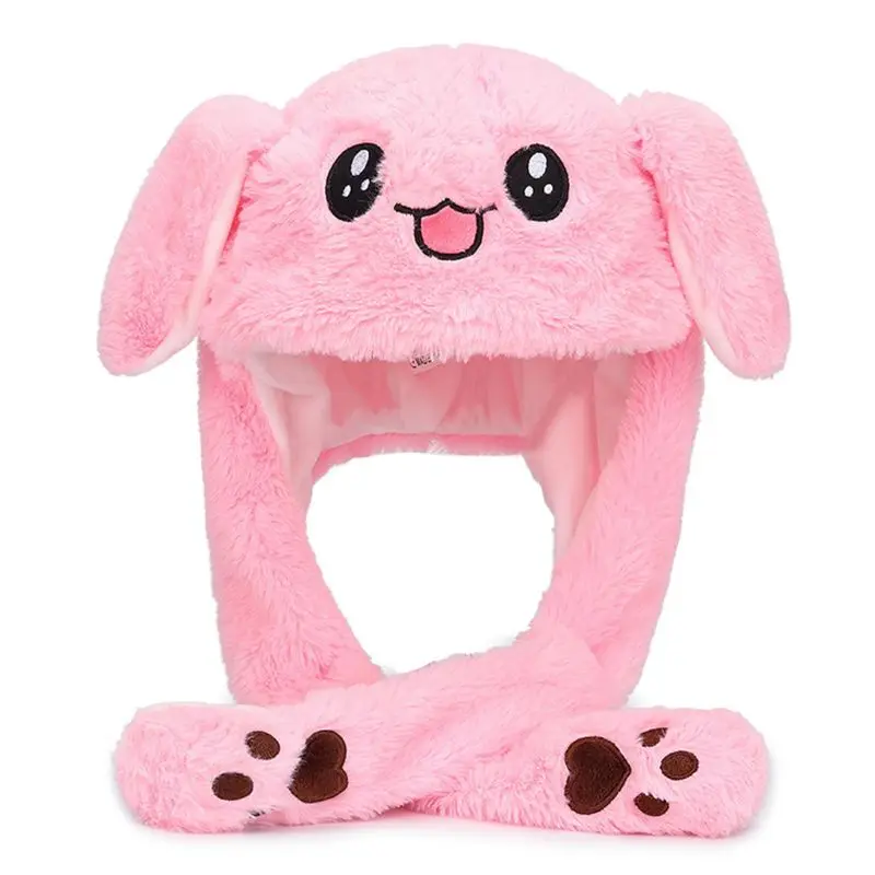 Милый кролик свинья животное плюшевая шляпа подушка безопасности движущиеся прыгающие уши игрушка подарок Кепка с лапой C6UD - Цвет: E