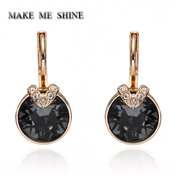 

High Quality SWA Light Black Crystal Fashion Jewelry Female Stud Earrings Bella Earrings V-Crystal Gift Girl Woman