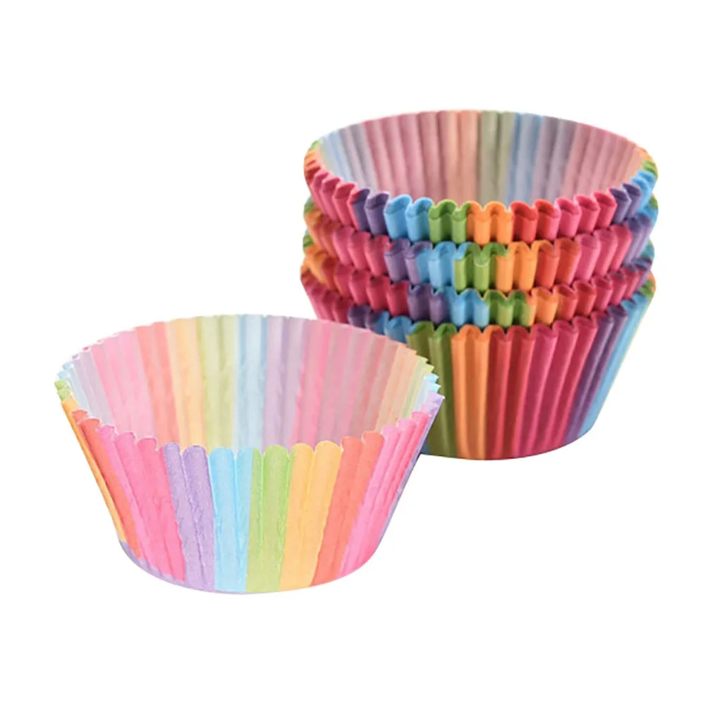100Pcs Rainbow Cupcake Paper Liners Muffin Cases Cup Cake Topper Baking Tray Kitchen Accessories Pastry Decoration Tools | Дом и сад