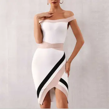 

New Fashion's Women Bandage Dresses White Off Shoulder Sexy Slim Lady Evening Club Party Dresses Vestido Womens Bodycon Dresses