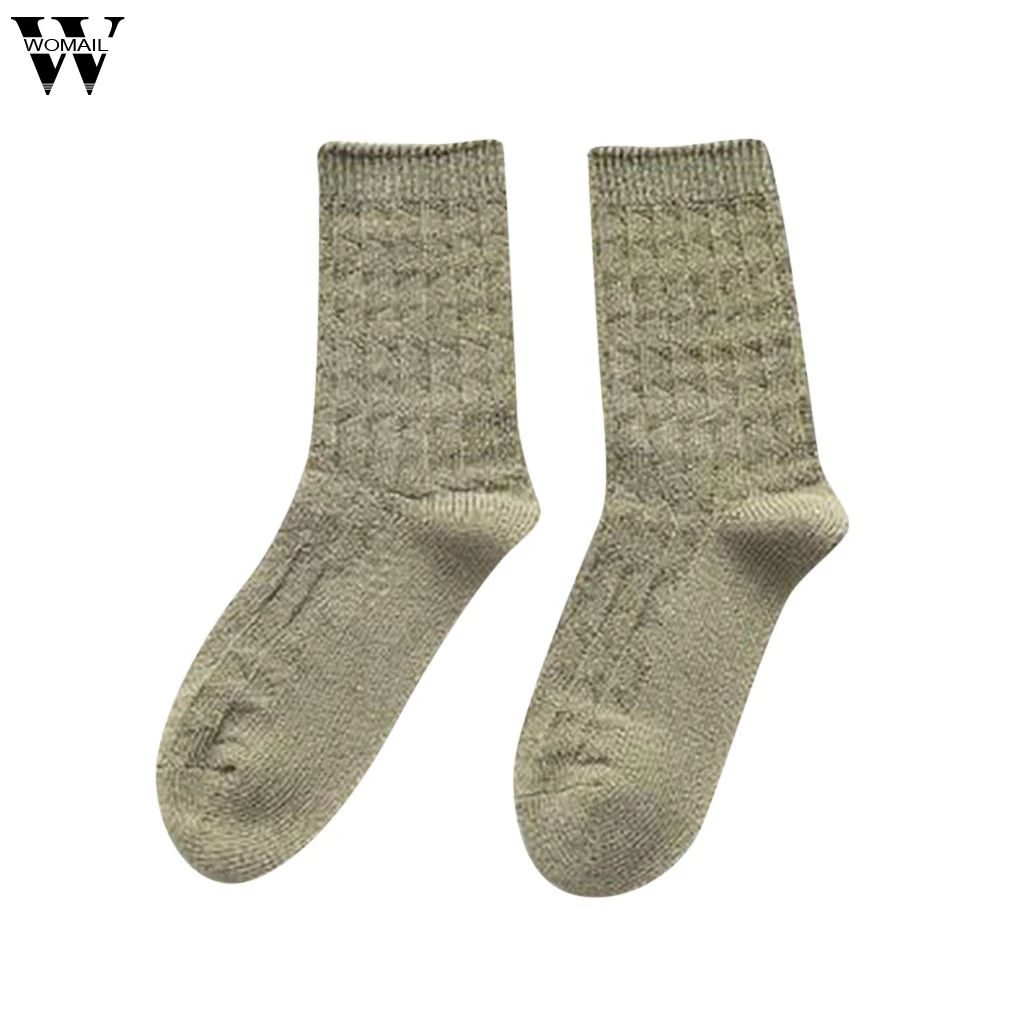 Womail, Женские однотонные хлопковые носки, толстые трикотажные трехмерные жаккардовые носки, носки без пятки, ворсовые Носки