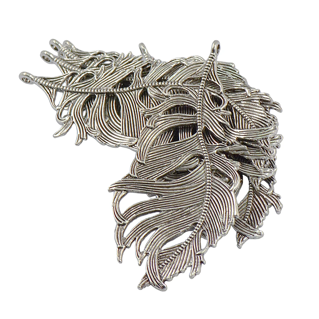 6pcs Large 85x41mm Antique silver color Zinc Alloy Feather Charms Pendant Fit Necklace Chain DIY Jewelry Making Bookmark Crafts
