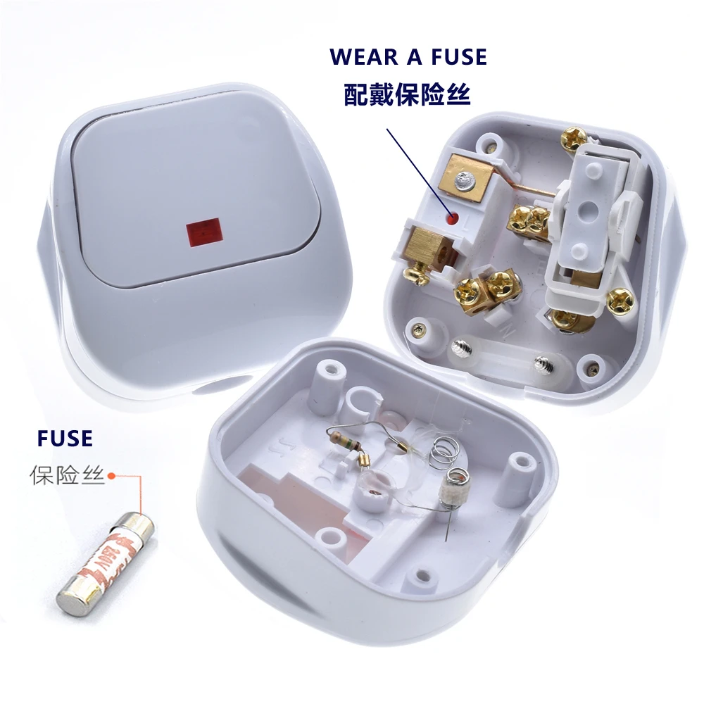 UK /AU 3 Pin Switch13A AC Assembled Power Plug With Switch Male Electrical Socket Fused Connect Cord Overload Protection Adapter