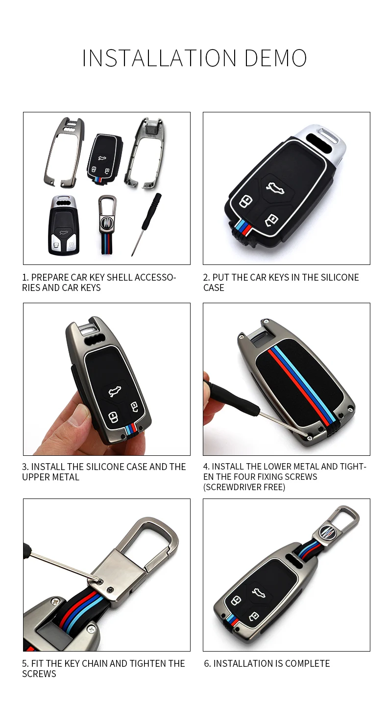 Custodia/cover per Chiave/telecomando in lega di zinco per AUDI A4 A4L A5 Q5 Q7 TT 2016 2017 portachiavi 2016 2017 2018 Styling - H8122b293b80c4471806e48321bd4c1bbp