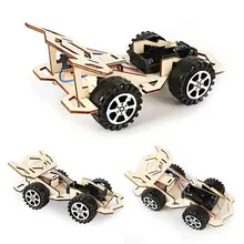 Criança de madeira diy veículo de construção 4-ch carro de corrida elétrica modelo ciência experimento brinquedo interessante montagem carro modelo presentes