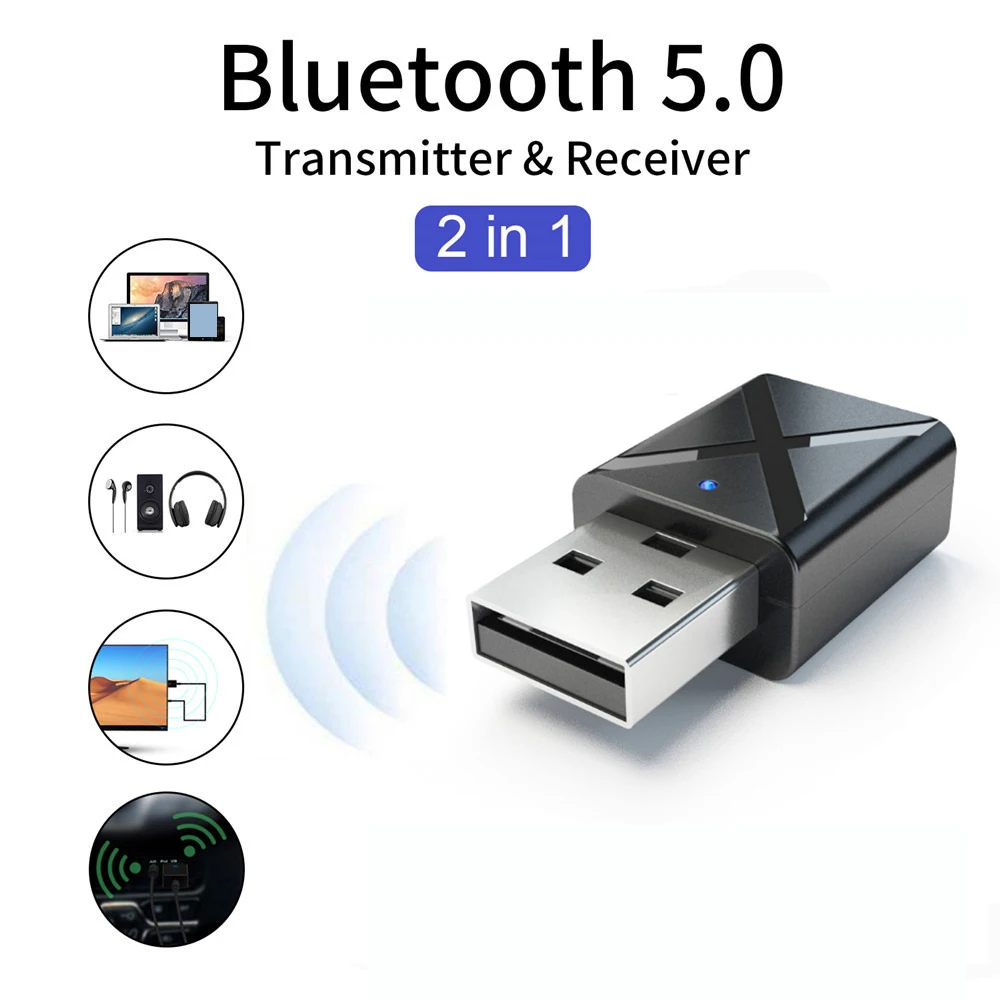 Receptor y adaptador USB 2 en 1, 3,5mm, Bluetooth 5,0, Dongle inalámbrico para música, Mini transmisor de Bluetooth para PC y ordenador