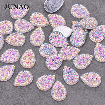 

JUNAO 8x13 16x30mm Glitter Crystal AB Drop Rhinestones Stickers Flat Back Cabochon Stone for Scrapbook DIY Crafts