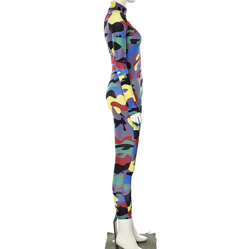 NCLAGEN, осень, сексуальный цветной Камуфляжный спортивный костюм на молнии с высокой талией, облегающий женский комбинезон