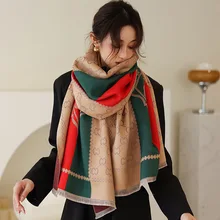 Fashionable winter cashmere warm cashmere luxurious scarf thick soft shawl warm and medium-length dual-purpose Shawl Women’s